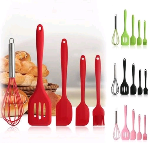 5 Pcs silicon brush spatula whisk and other silicon kitchen tools box Set of 5 Piece - Red, Manual